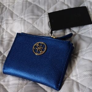 Metallic Blue Wallet with Gold Emblem